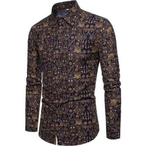 Spring Long Sleeve Shirt Retro Flowers Printed Men Blouse 5XL Slim Tops Korean Style Male Party Elegant Casual Hawaiian Clothes