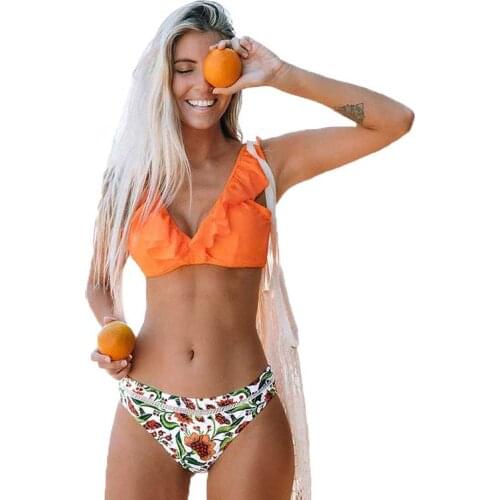 Sexy Women Bikinis New Print Swimsuit Female Push Up Bathing Suit Summer Beach Wear Brazilian Two- piece Suit Orange