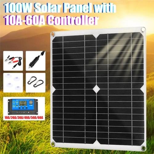 Solar Panel Stystem Kit 100W Portable Monocrystalline Silicone Battery Board Dual USB Port Waterproof Solar Cell with Controller