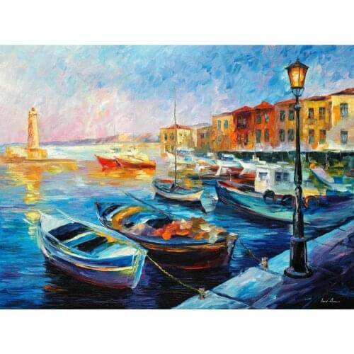 Contemporary art fishing boats knife oil painting canvas beautiful landscape pictures for wall decor