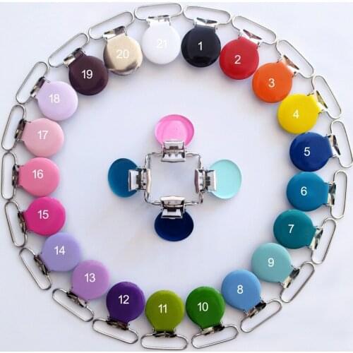 Sutoyuen Free Shipping 100 pcs 1'' 25mm Metal Round Shape Pacifier Clips/ Suspender Clips Brace Holder Rack Plating 21 Color