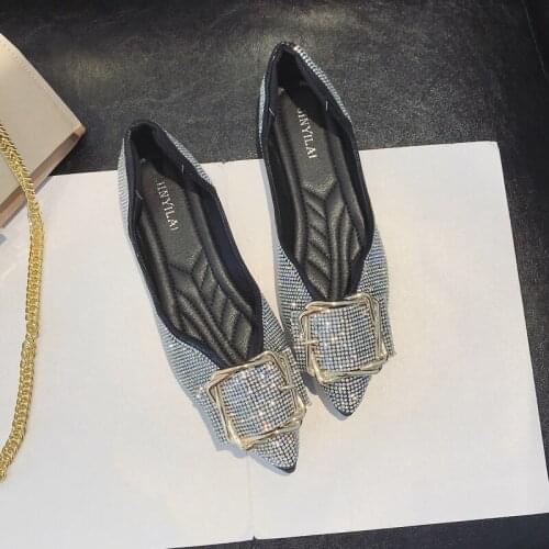 Single Shoe Womens spring 2020 Korean Version Low-heeled Baitao Butterfly Knot Shoes Shallow Sequined Flat-soled W33-82