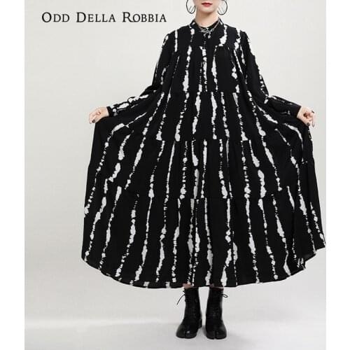OddDellaRobbia Spring Women Elegant Fashion Zebra Print Ankle Skirt Banquet Dress Long Sleeve Stand Collar Printed Dress 1677