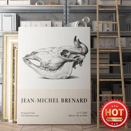 Jean Michel Bernard Exhibition Poster, Jean Bernard Skull Of A Cow Wall Picture, Retro Cow Head Bone Wall Art, Animal Art Prints