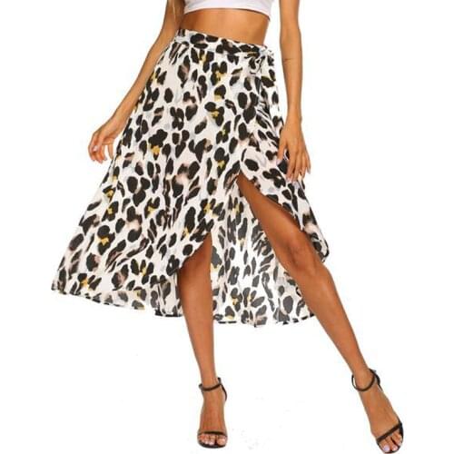 Fashion Summer Midi Skirt Women Print High Waist Beach Casual Skirt Boho Slim Elegant Vacation Lace-Up Wraps Split Skirt Faldas