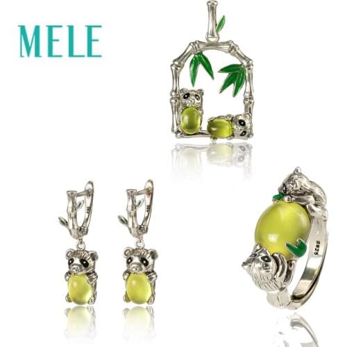 Yellow prehnite silver 925 Jewelry Sets,Animal Panda shape,fashion and trendy natural gemstone jewelry