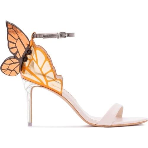 2019 Women Stiletto Heel Sandals Open Toe Party Wedding High Heels Crystal Colorful Butterfly Wing Designer Shoes Woman Sandals