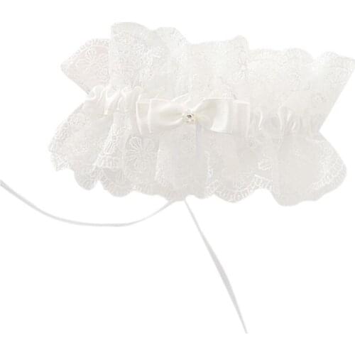 Womens Sexy Ruffles Embroidery Floral Lace Thigh Garter Belt Rhinestone Ribbon Bowknot Wedding Bride White Elastic Leg Ring L93F