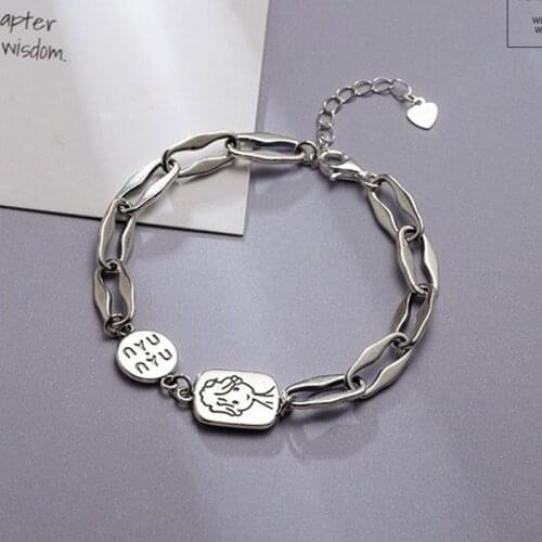 2019 new S925 pure silver portrait chain bracelet Thai silver bracelet female net red tide jewelry 925 silver womens necklace