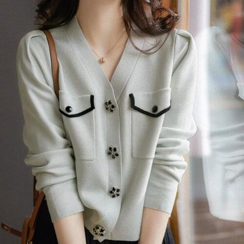 Sweater knitted cardigan womens new loose western style V-neck top in autumn 2021 women cardigan