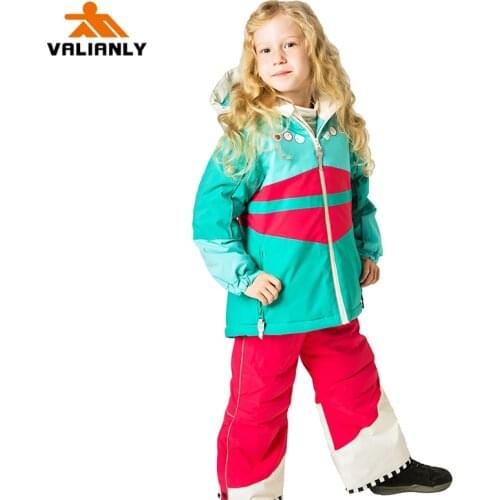VALIANLY Winter Girls Ski Suit Kids Snow Suit Children Waterproof Windproof Skiing Jacket + Pants 2 Pieces Ski Sets Skiing Suits