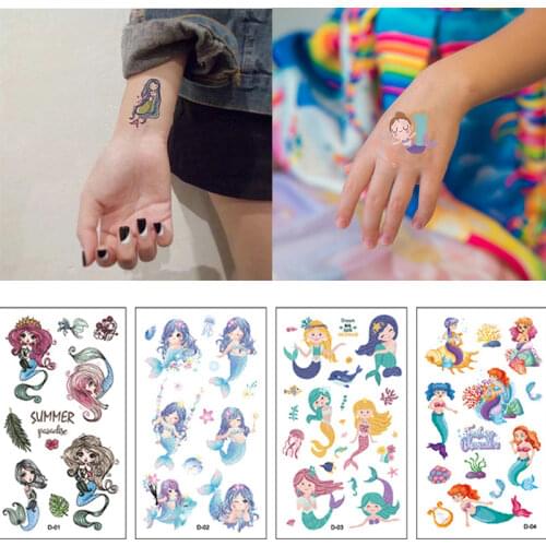 1Pc Mermaid Party Temporary Tattoo Stickers Waterproof Sticker Little Mermaid Theme Under The Sea Birthday Baby Shower Decor