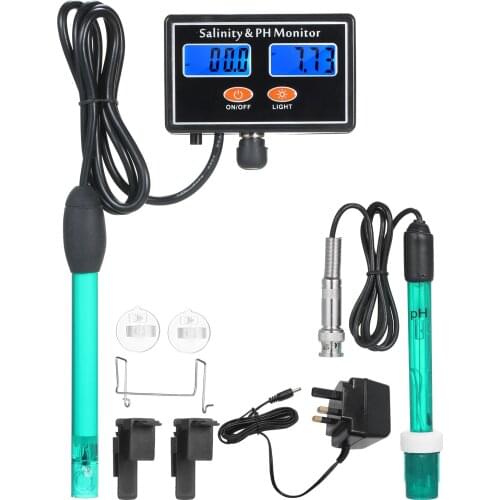 2-in-1 PH/Salinity Water Quality Monitor Salinity Monitor Meter Sea Water Salinity Monitor PH Water Quality Tester LCD Display
