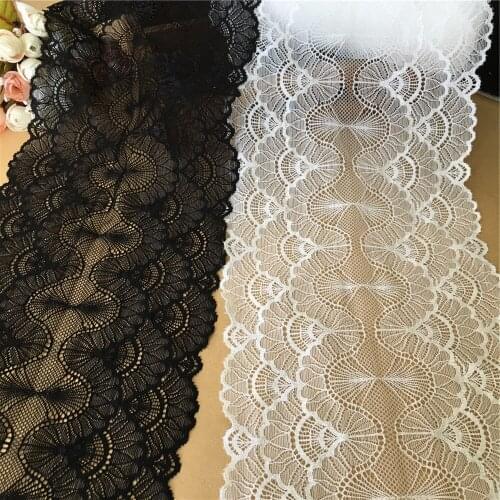 2yard elastic lace ribbon embroidery nigerian african lace fabric white/black Stretch embroidered lace trimmings for sewing