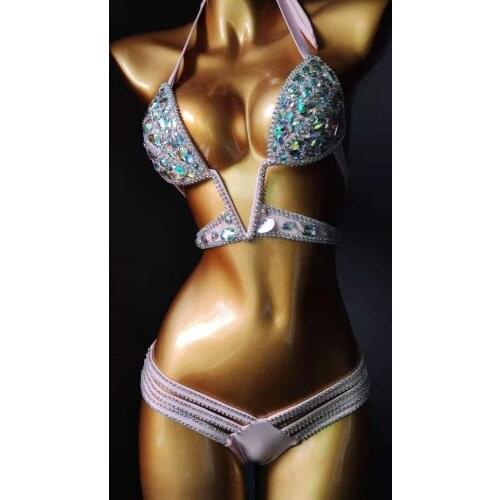 2019 Sexy Berads Women Summer Gold Black Blue Silver Pink White Swimwear Sandy beach party Bling Fashion Club Glue Bodysuit