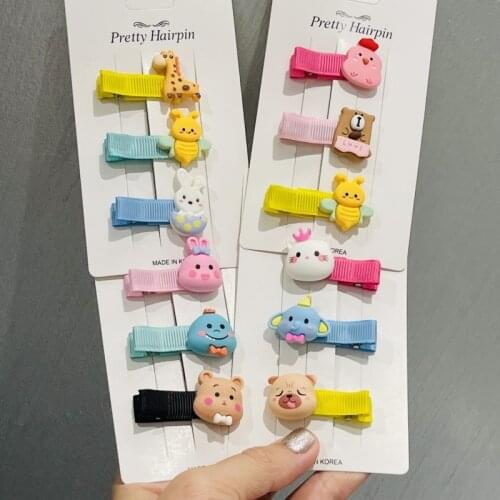 3Pcs/set Cotton Animals Rabbit Cat Elephant Hair Clips For Cute Girls Barrettes Safty Hairpins Headwear Kids Hair Accessories