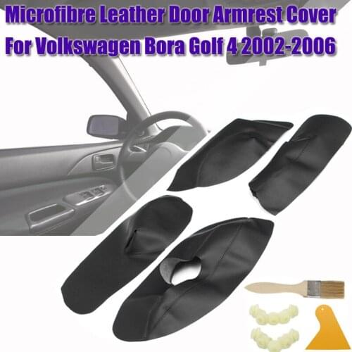 4Pcs/Set Car Door Armrest Panel Microfibre Leather Cover For Volkswagen Bora Golf 4 2002-2006 Protective Interior Accessory