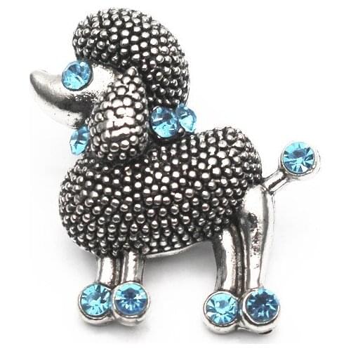 6pcs/lot POODLEl Snap Buttons Blue Crystal Vintage Dog Snap Charms Fit 18mm DIY Snap Bracelets Women Snap Jewelry Making