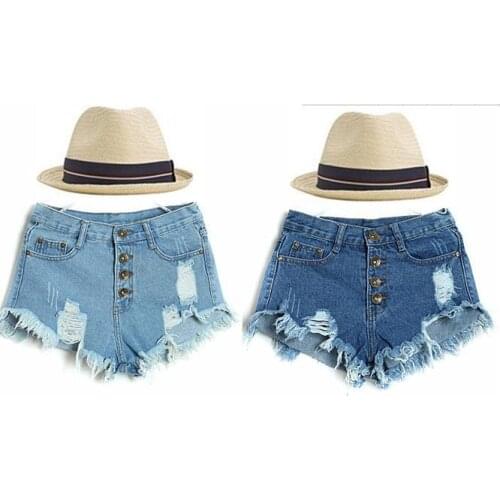 A55 Fashion Single-breasted Hotpants Ripped Shorts 2018 Women Vintage Hole Short Summer High waist Denim Shorts