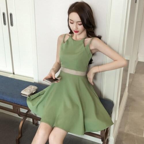 B4427 2020 summer new Youth pop women temperament fashion sexy pure color show thin short section dress cheap wholesale