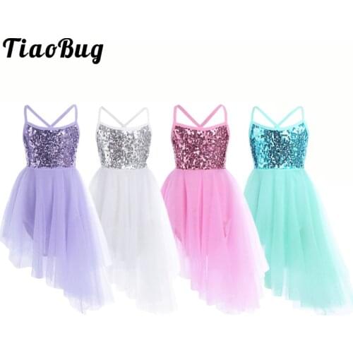 TiaoBug Child Sequin Tulle Professional Fancy Ballet Tutu Dress Girls Gymnastics Leotard Ballerina Party Stage Kids Dance Wear