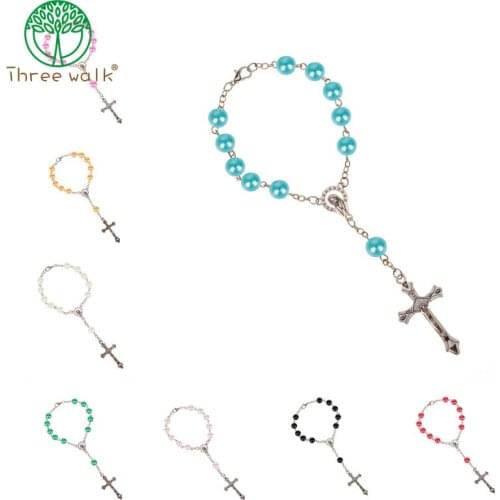 Free shipping 10pcs Catholic Rosary Necklace Glass Beads Decade Rosary Pendent For Women Gift
