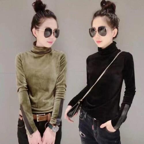 Blouse Women Autumn Women Top 2020 Long Sleeve Shirts Turtleneck Gold Velvet Blusas Ropa De Mujer