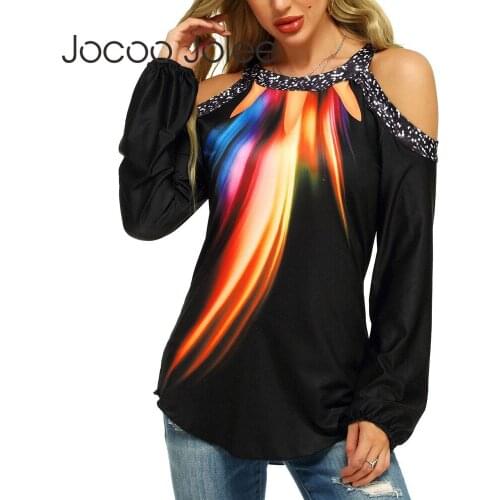 Jocoo Jolee Elegant Long Sleeve Off Shoulder Printing Tops and Blouses Women Oversized 5XL Shirt Casual Chiffon Blouses Blusas
