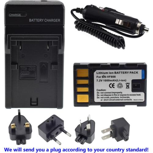 BN-VF808 Battery + AC&Car Charger for JVC Everio GZ-MG230 MG155 HD300BU HD320BU MG670BU MG680BU MS100U Camcorder/Mini DV DATA