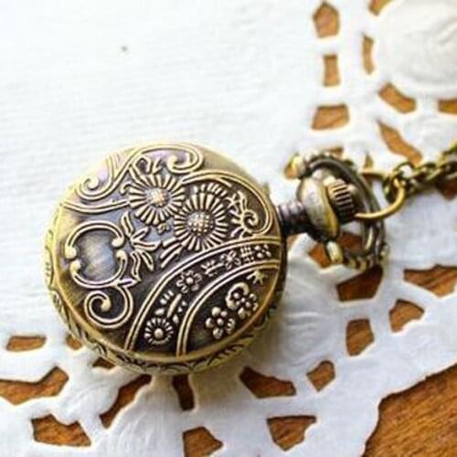 Women Men Pocket Watch Vintage Retro Small Size Owl Caving Pattern Long Necklace Clock SP99