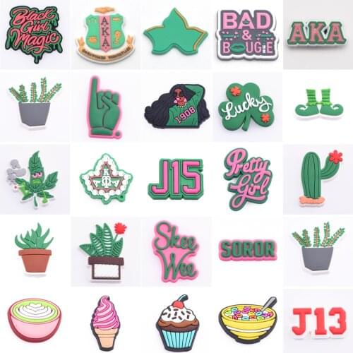 Black Girls Magic Green Charms For Clogs Cute Heart Ics Cream Plants Cactus Nationality For Croc AKA Shoes Charms Kids Gifts