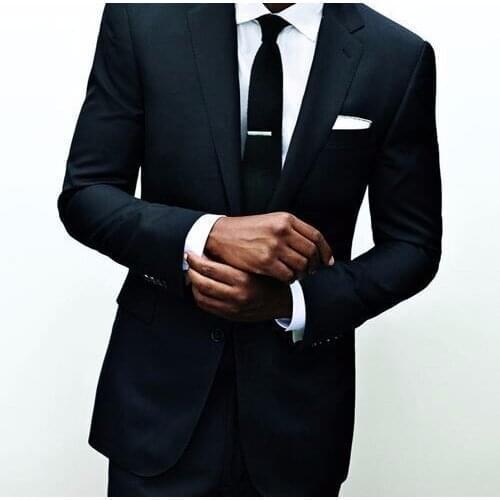 Black Groom Tuxedos Slim Fit Italian Style Wedding Prom Dinner Suits For Men 2 Piece Groomsman Wear Slim Fit Blazer