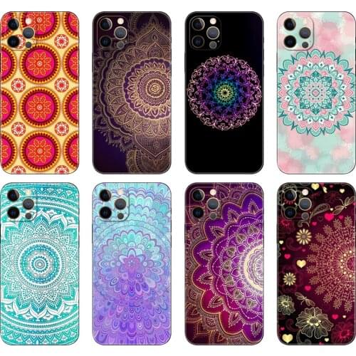 Black tpu case for iphone 5 5s se 2020 6 6s 7 8 plus x 10 XR XS 11 12 mini pro MAX back cover Indian Pattern Mandala