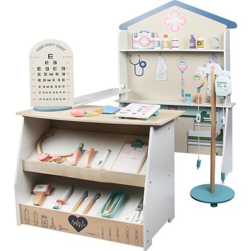 Children Wooden Cosplay Doctor Game Toy Simulation Hospital Pretend Doctor Accessories Tools Set Gift Pretending To Be A Doctor