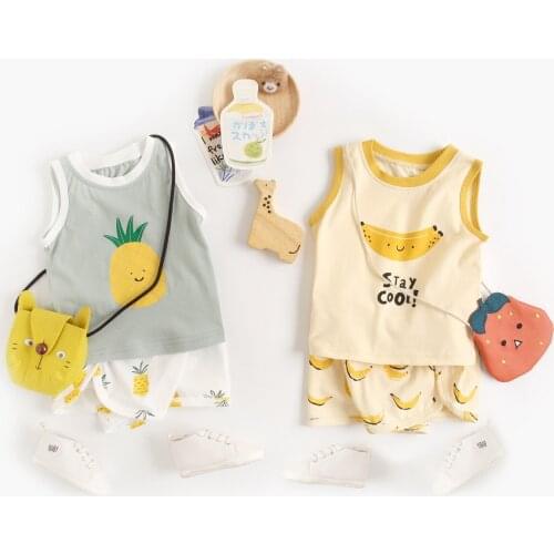 0-4T Newborn Kid Baby Boys Girls Clothes set Summer Sleeveless Tank Top and Shorts set Cute Sweet Beach Cotton Baby Clothing set