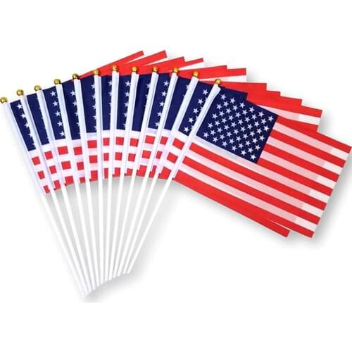 10pcs American Flag USA Flags with Pole Sleeve Stars and Stripes Banner Hand Held Style for 4th of July Memorial Day Home Decor