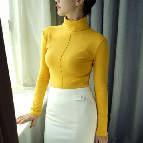 100% cotton women t-shirts 2019 summer new turtleneck long-sleeved slim sexy all match fashion outwear tops