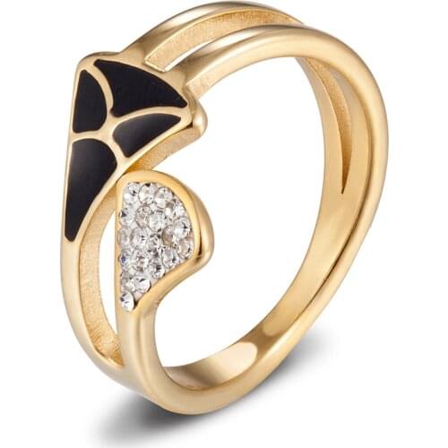 Geometric Design Double Layer Ladies Ring Stainless Steel Combination Cubic Zirconia Simple Female Jewelry Couple Ring Gift