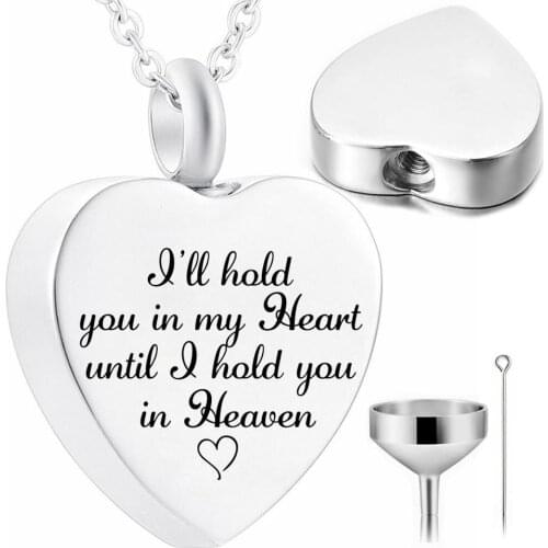 Engravable Heart Pendant Cremation Jewelry I Will Hold You in My Heart Until I Hold You in Heaven Charm Memorial Urn Necklace
