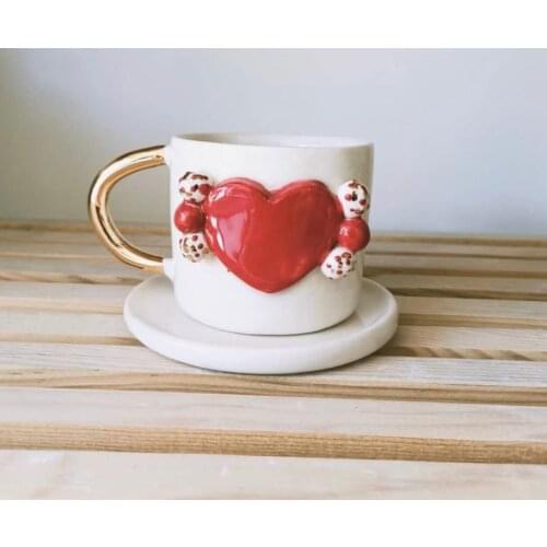 Handmade High Quality Ceramic Special Trend Coffee Cup Mug 14 February Valentines Day Heart Gift