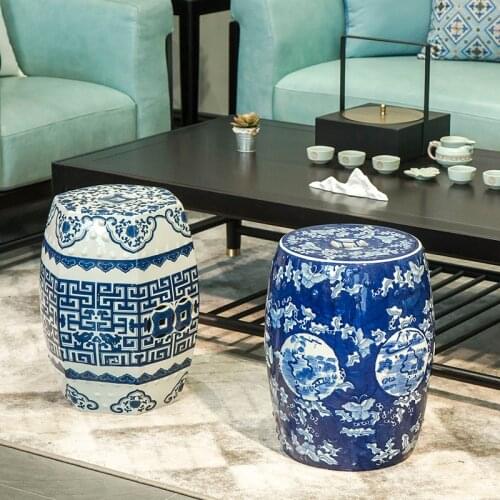 Chinese Conventional Blue And White Hand-Painted Ceramic Ottoman For Home Decoration