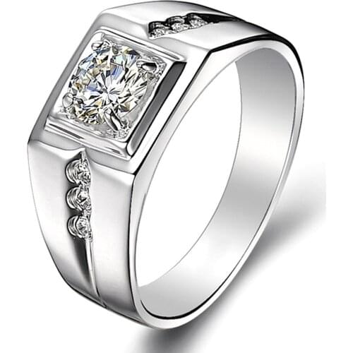 AAA zircon diamonds Rings for men white gold silver color bague homme wedding band jewelry masculine accessory fashion gift