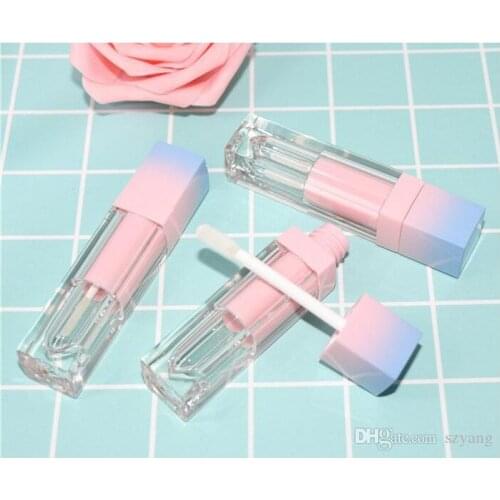 Square Empty Lip Gloss Tube Gradient Pink Blue Plastic Elegant Lipstick Liquid Cosmetic Containers 5ml Sample