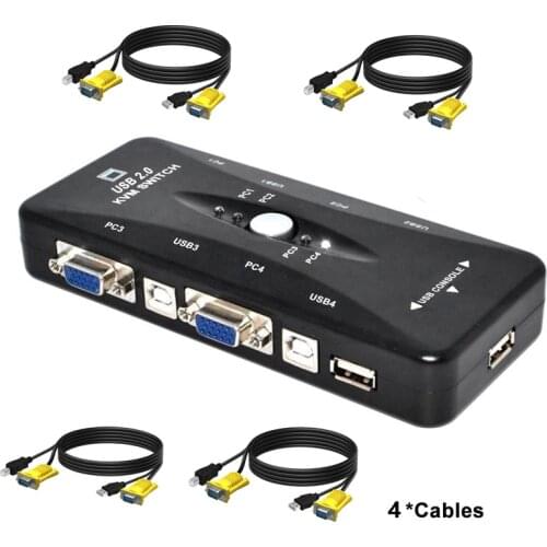 WLISTE 4 port kvm switch USB 2.0 VGA Splitter Printer Mouse Keyboard Pendrive Share Switcher 1920*1440 VGA Switch Box Adapter