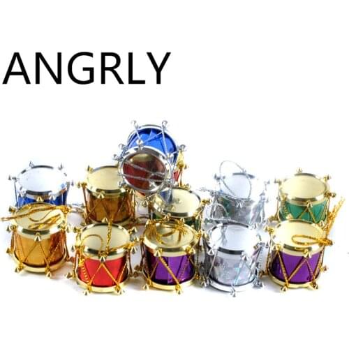 12 pcs/bag 3cm Laser Small drum Christmas Ornament colorful Mini Gift box Christmas Tree pendant New Year ornaments Decorations