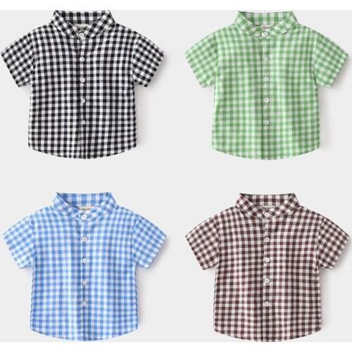 Hot Sale Summer Children Shirts Casual Fashion Plaid Short-sleeved Baby Boys Handsome Shirts Tops Kids Girl Blouses and Shirt
