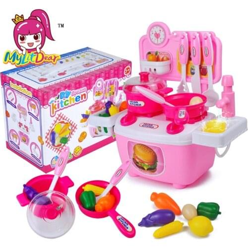 MylitDear Classic Kids Assembly Toy Kitchen Simulation Faucet Fruit Vegetable Egg Cooking Food Prentend Play Set for Children