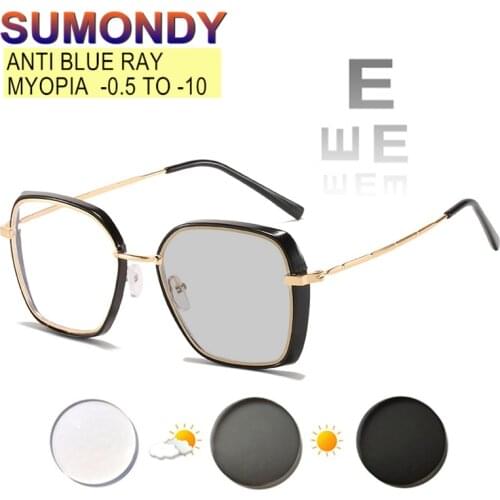 Myopia -0.5 To -10 Prescription Glasses Women Men Short Sighted Spectacles Index 1.56 1.61 1.67 Anti Blue Ray Photochromic UF93