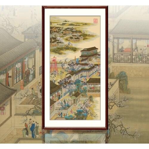 Handmade cross stitch kit Ancient Chinese Qing Dynasty Emperors Palace Vintage Famous Paintings High quality silk cloth
