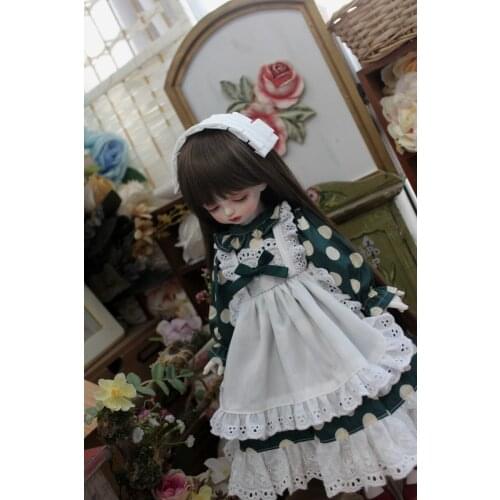 BJD doll clothes suitable for 1/3 1/4 1/6 Blythes Size White Maid Dress Pastoral Simple Dress Doll Accessories (Skirt + Tiara)